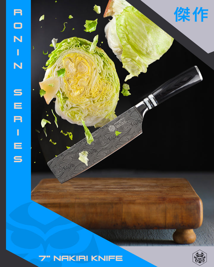 The Ronin Nakiri slicing a head of lettuce in half with ease
