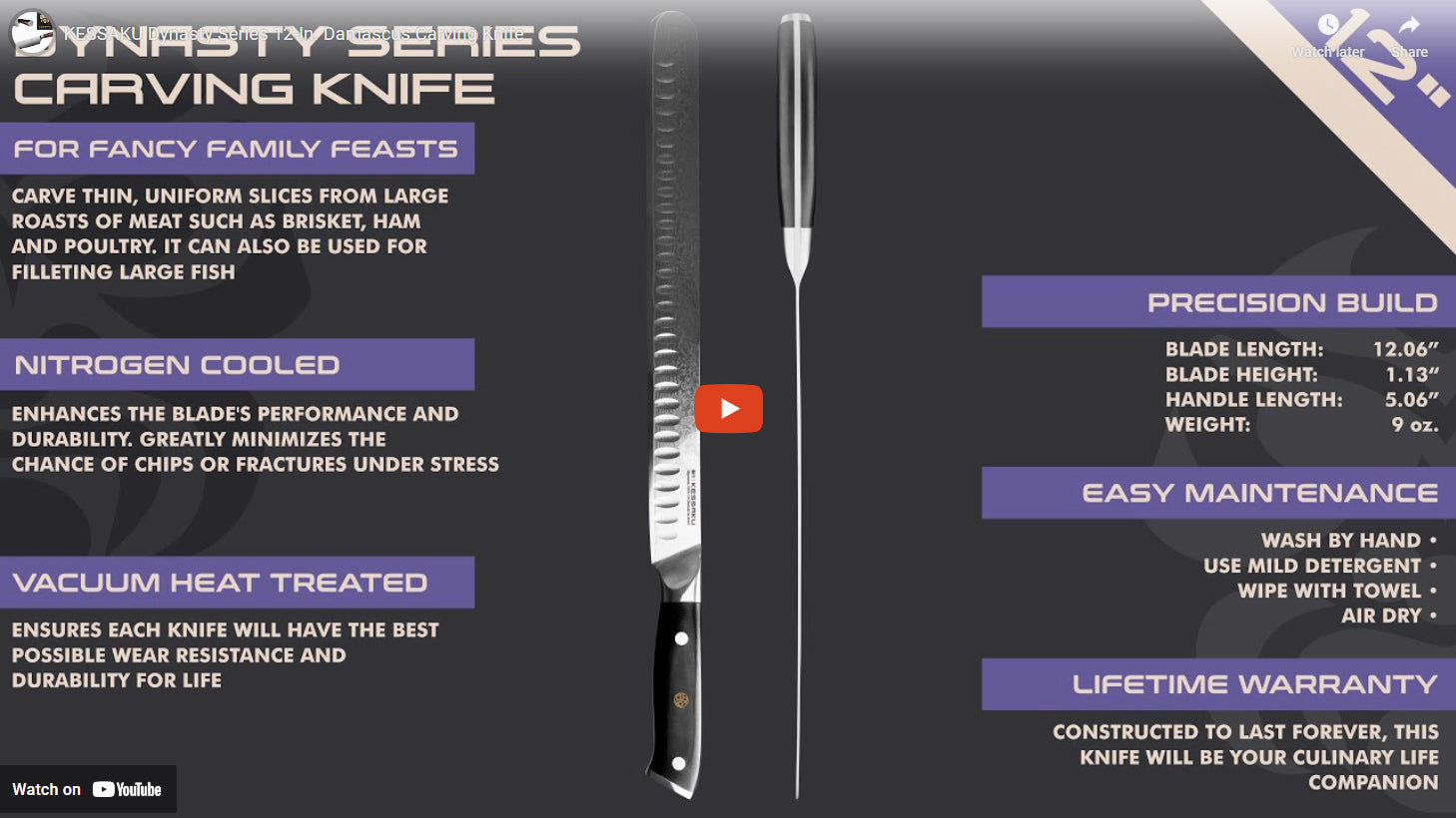 Dynasty Damascus Carving Knife video overview
