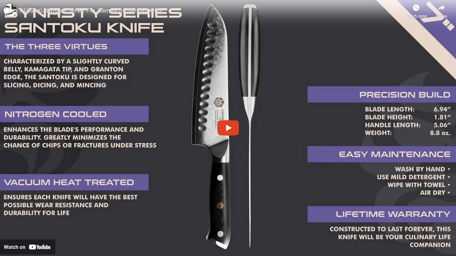Dynasty Damascus Santoku Knife video overview