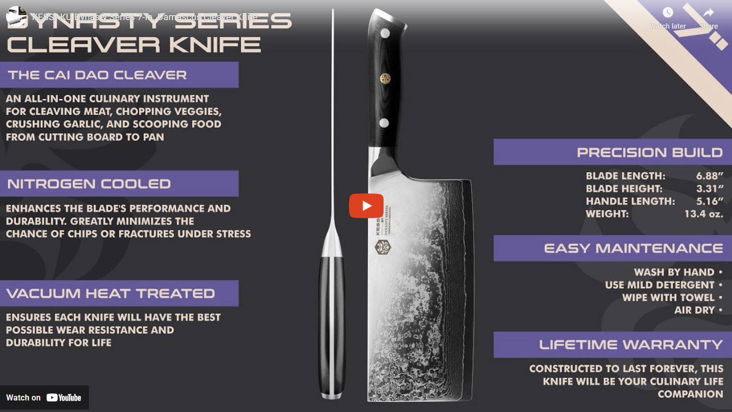 Dynasty Damascus Cleaver Knife video overview