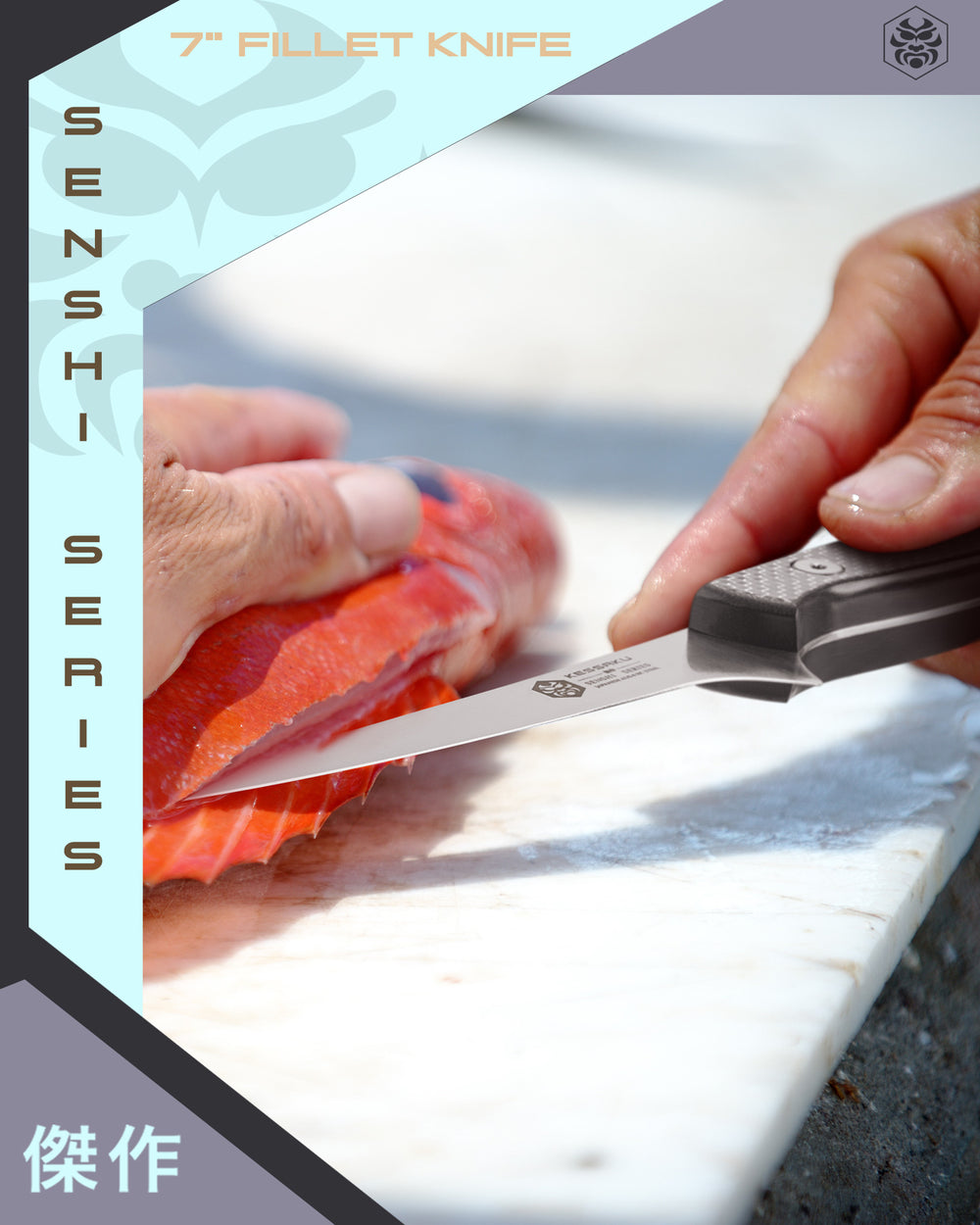 A fisherman filets a red snapper with the Senshi Fillet Knife