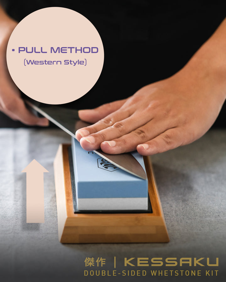 Shows the Wrestern "Pull" method of sharpening.