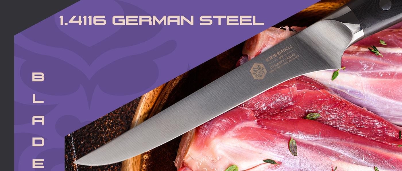 Kessaku Dynasty Series Knives are made with carbon stainless 1.4116 German steel.