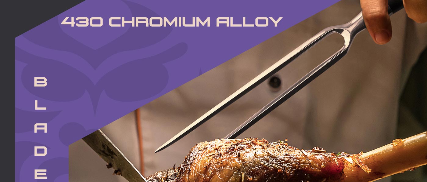 Kessaku Dynasty Series utensils are made with 430 chromium alloy steel.