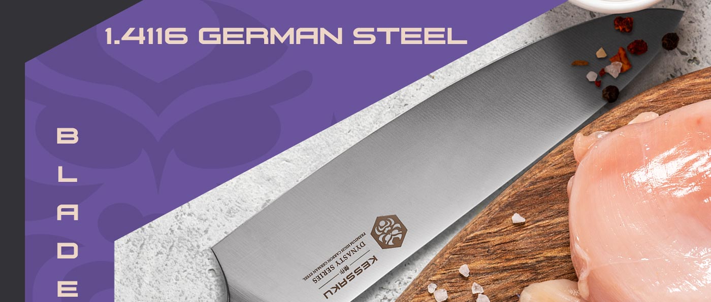 Kessaku Dynasty Series Knives are made with carbon stainless 1.4116 German steel.