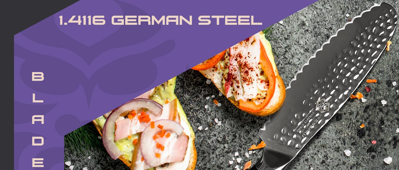 Kessaku Dynasty Series Knives are made with carbon stainless 1.4116 German steel.