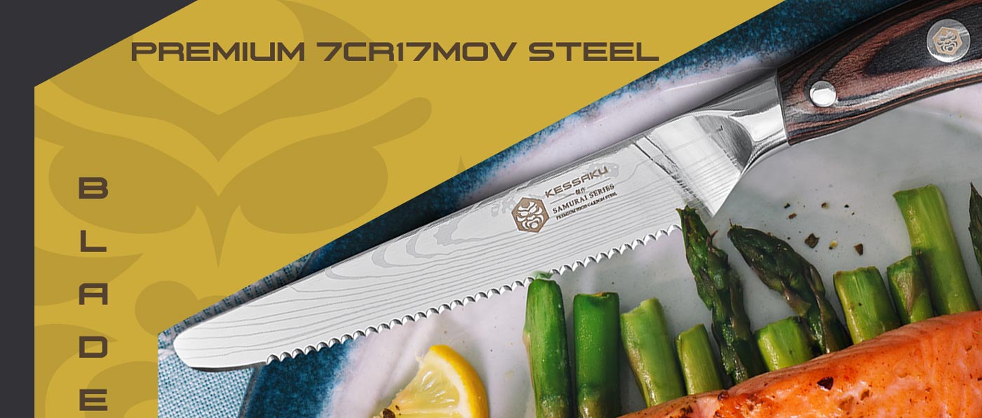 Kessaku Samurai Series Knives are made with premium 7Cr17MoV high carbon stainless steel.