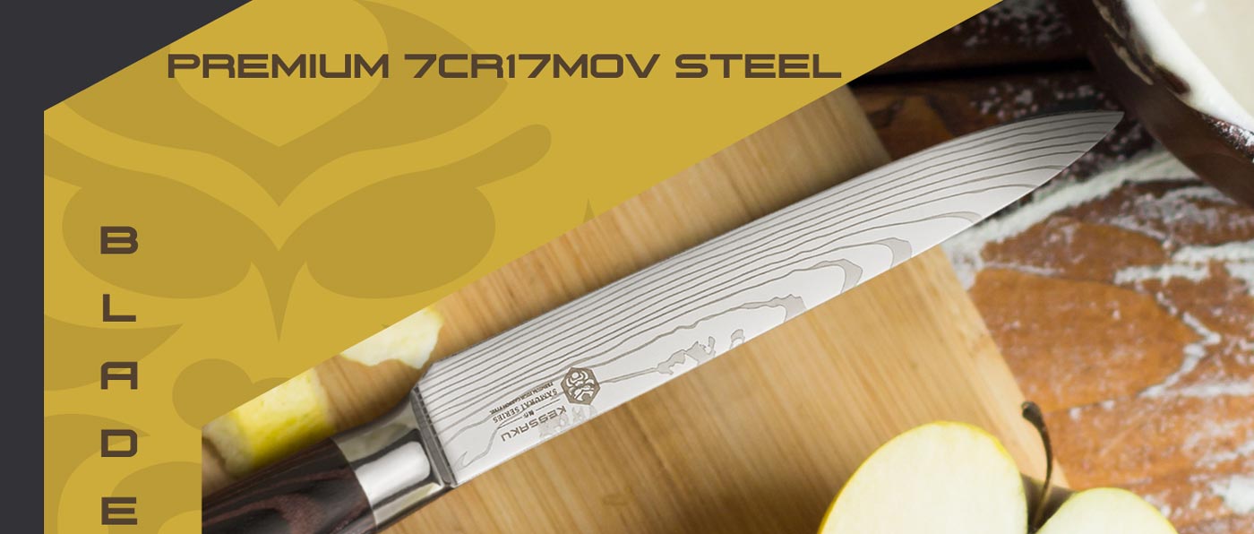 Kessaku Samurai Series Knives are made with premium 7Cr17MoV high carbon stainless steel.