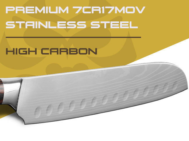 The blade is composed of high carbon 7Cr17MoV steel.