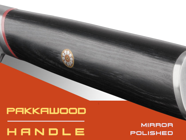 Spectre Series knives are equipped with mirror polished pakkawood D-shaped handles