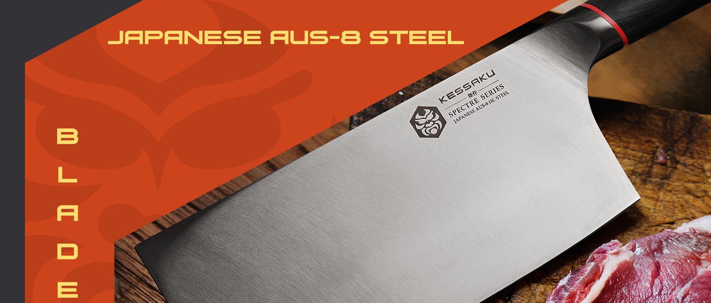 Kessaku Spectre Series Knives are made with AUS-8 high carbon steel.