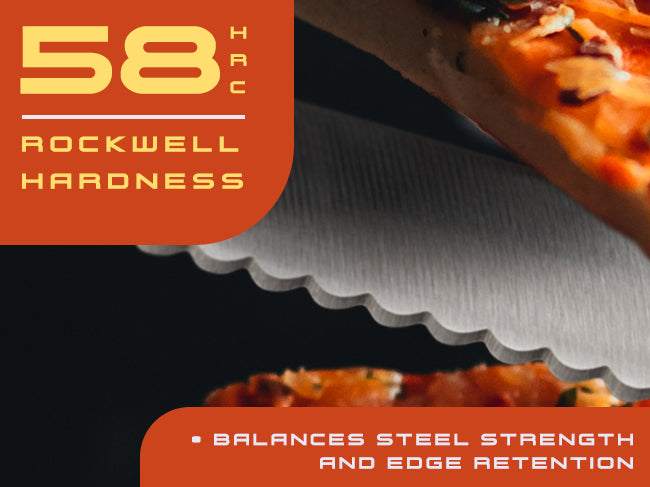Spectre knives' AUS-8 steel has a Rockwell hardness of 58 (HRC)