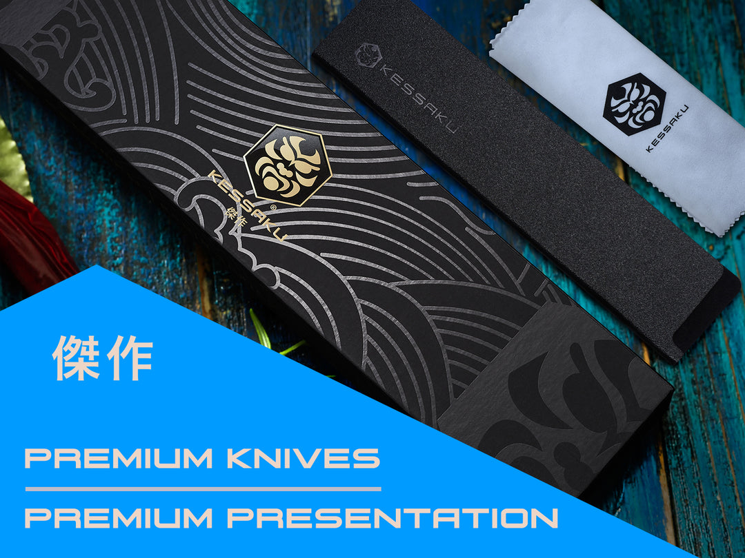 Includes a premium gift box, blade guard and polishing cloth 