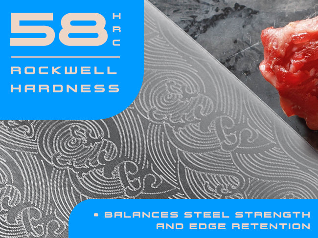 Ronin knives' 7Cr17MoV steel has a Rockwell hardness of 58 (HRC)