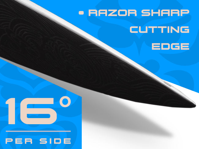 Ronin knives are sharpened to 16 degrees per side