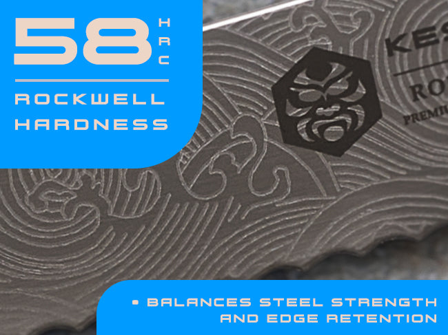 Ronin knives' 7Cr17MoV steel has a Rockwell hardness of 58 (HRC)