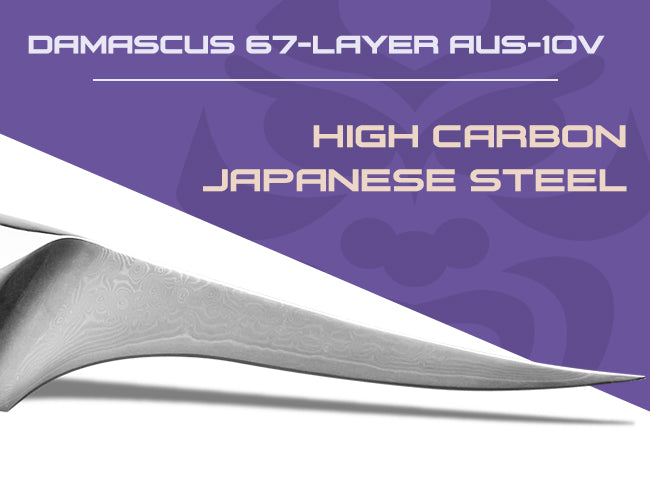 The Damascus Dynasty Series features high carbon AUS-10v Japanese steel.