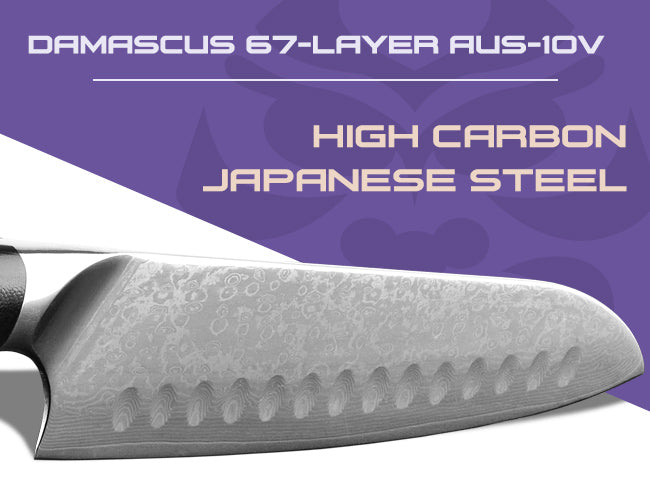 The Damascus Dynasty Series features high carbon AUS-10v Japanese steel.