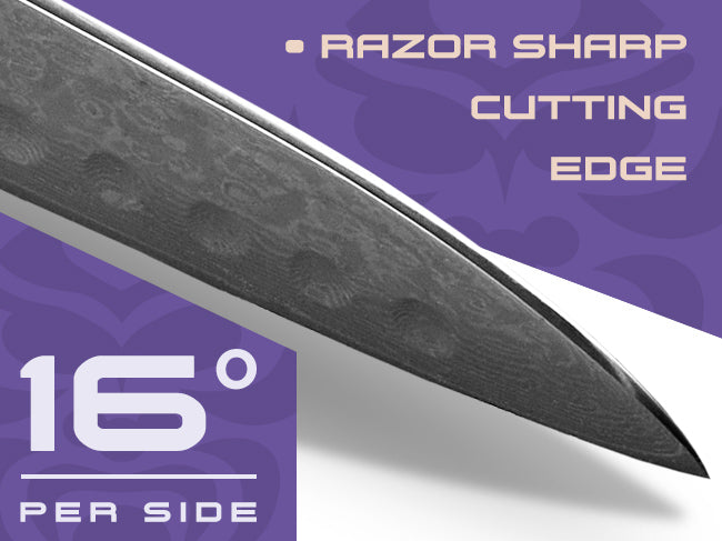 Damascus Dynasty knives are sharpened to 16 degrees per side