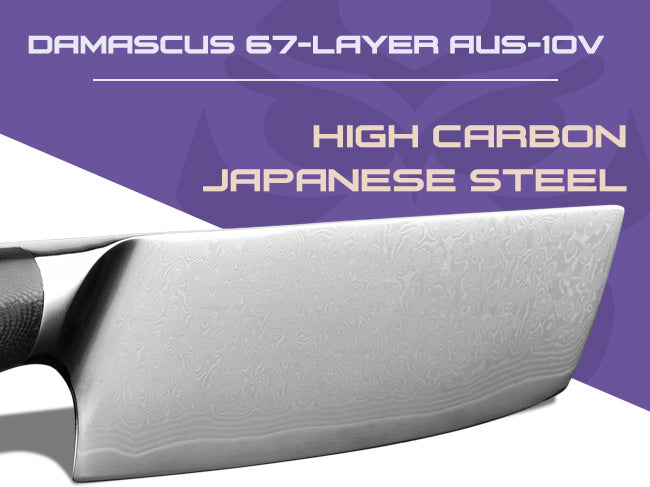 The Damascus Dynasty Series features high carbon AUS-10v Japanese steel.