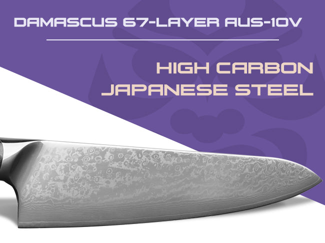 The Damascus Dynasty Series features high carbon AUS-10v Japanese steel.