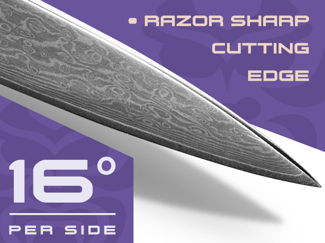 Damascus Dynasty knives are sharpened to 16 degrees per side