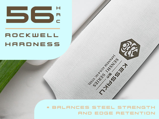 Senshi Series knives' AUS-8 steel has a Rockwell hardness of 56 (HRC).