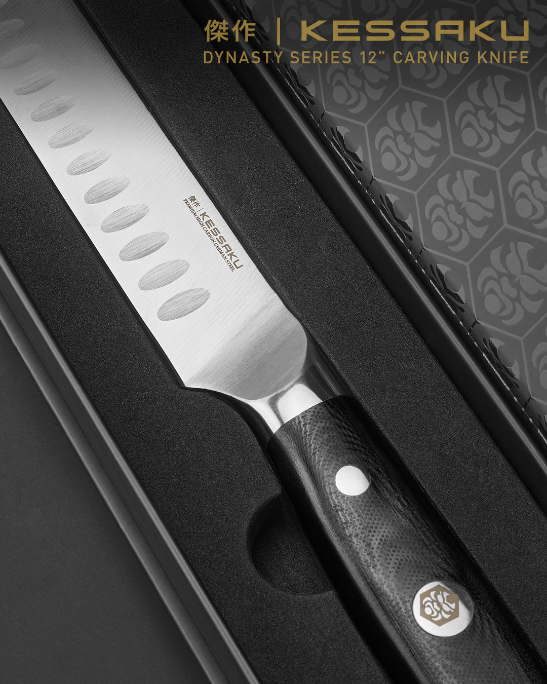 The Dynasty Carving Knife in its premium gift box.