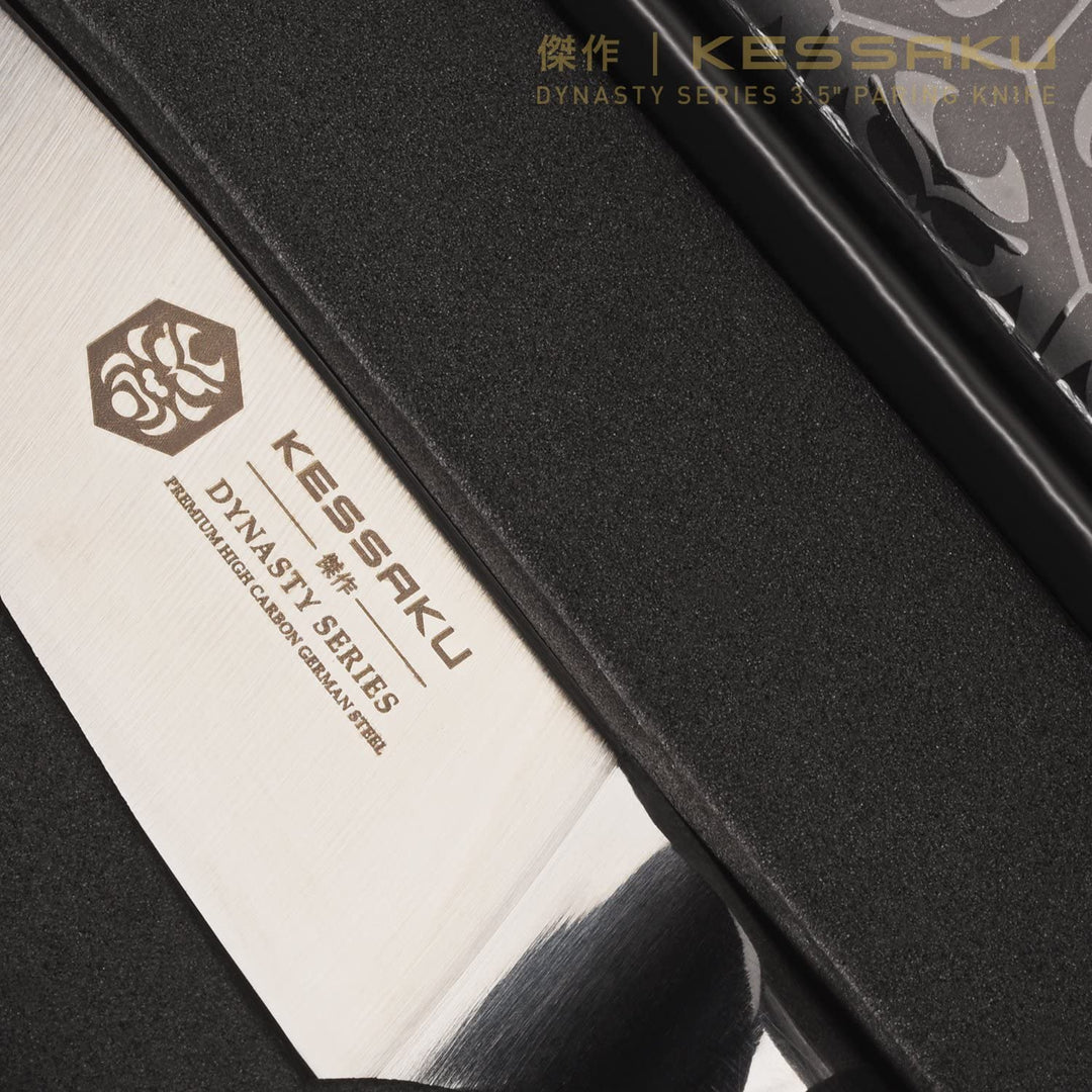The Dynasty Paring Knife in its premium gift box