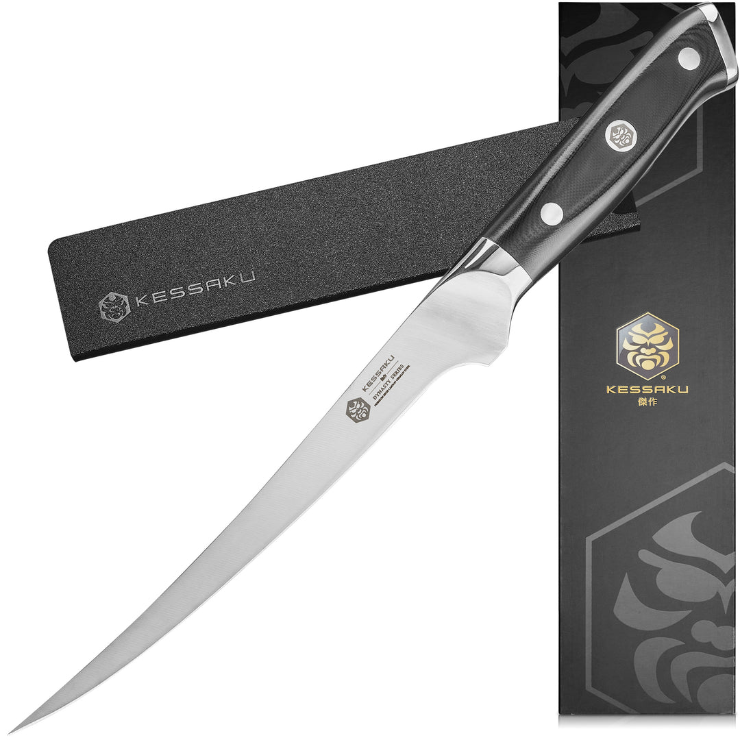 The Kessaku Dynasty Series Fillet Knife with its knife sheath and gift box - main