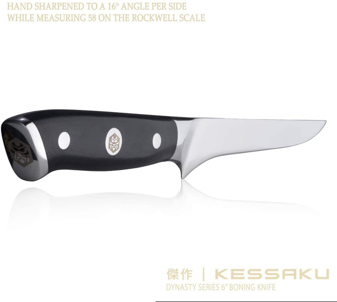 Sharpened to a 16 degree angle per side while measuring 58 on the Rockwell Scale (HRC)