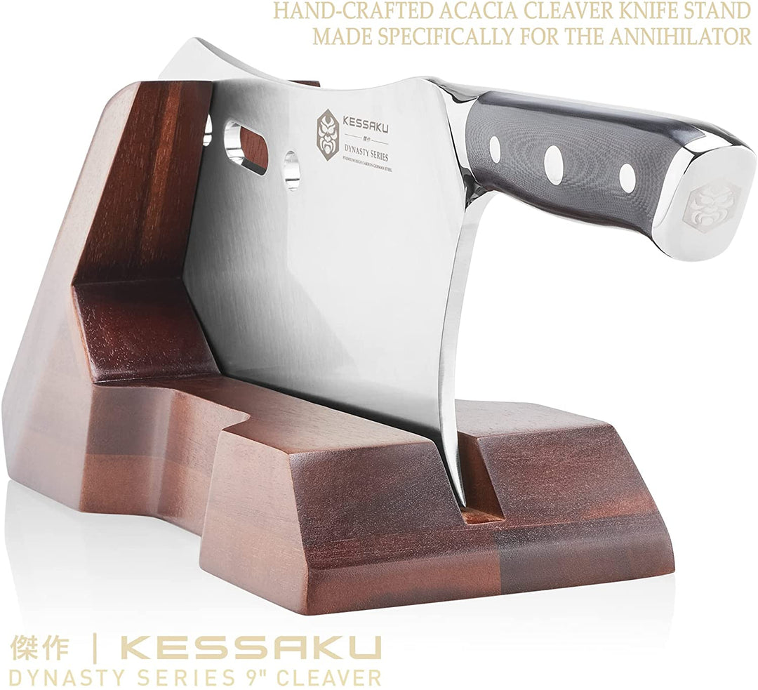 Hand-crafted acacia knife stand made specifically for the Annihilator