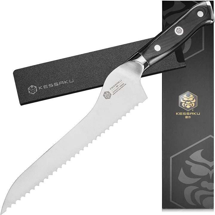 The Kessaku Dynasty Serrated Offset Bread Knife with Knife Sheath and Gift Box