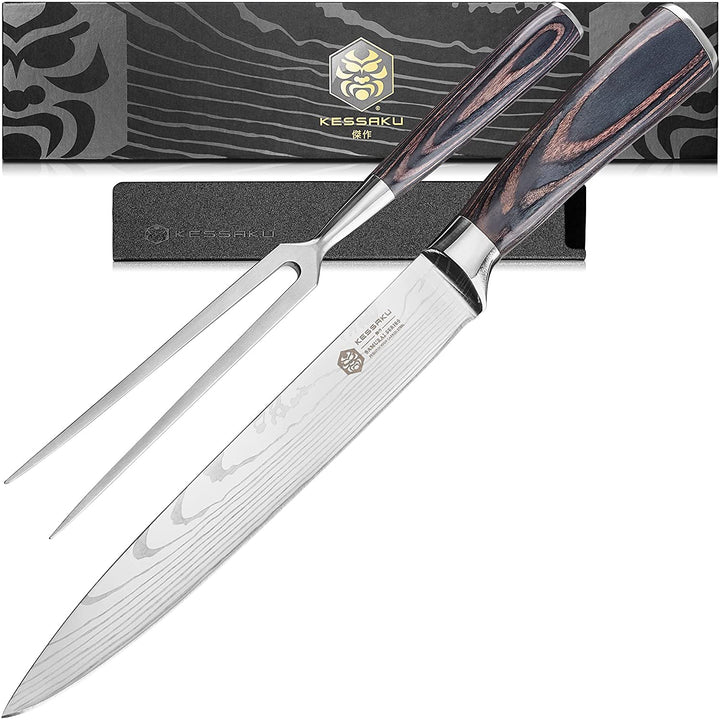 The Kessaku Samurai Series Carving Knife and Fork Set with with Knife Sheath and Gift Box - Main