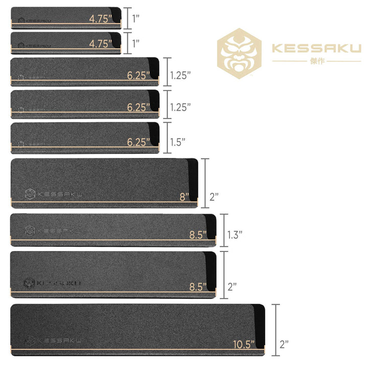 The dimensions of each knife sheath included with the Universal 9 Piece Knife Sheath Set