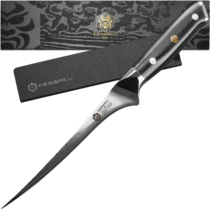 The Kessaku Dynasty Damascus Fillet Knife with its Knife Sheath and Gift Box - Main