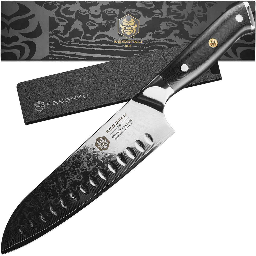 The Damascus 7" Santoku Knife with Knife Sheath, Gift Box - Main